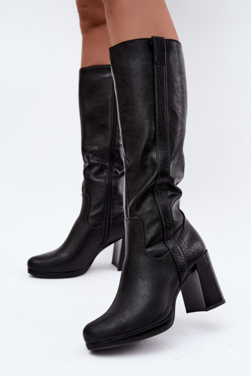 Warmes Langschaftstiefel mit Absatz schwarz Alessa