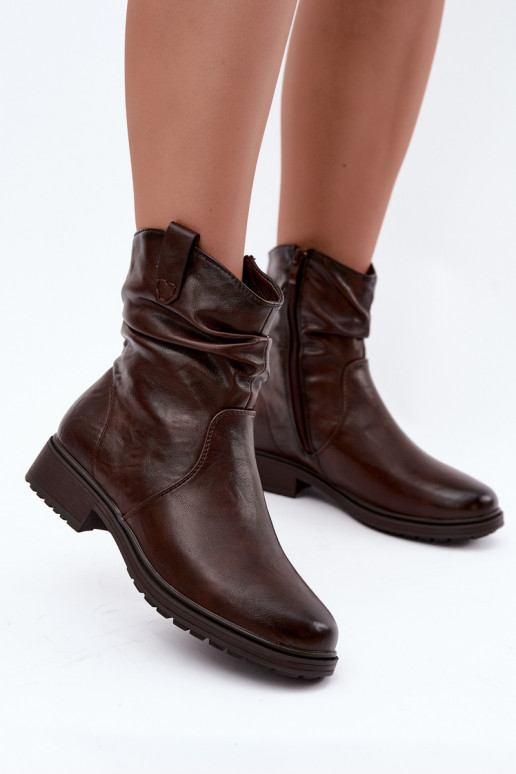 Wärmende Damen-Stiefeletten mit Falten in Schokolade