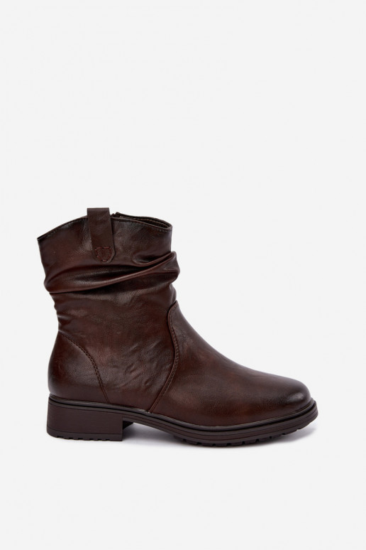Wärmende Damen-Stiefeletten mit Falten in Schokolade