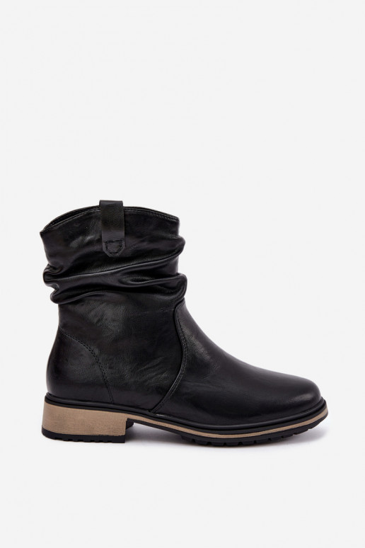 Wärmende Damen-Stiefeletten mit Falten in Schwarz