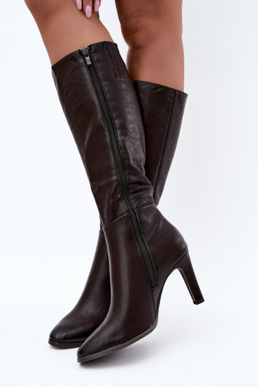 Wärmende Damen-Stiefel mit Absatz in Schokolade Rosmella