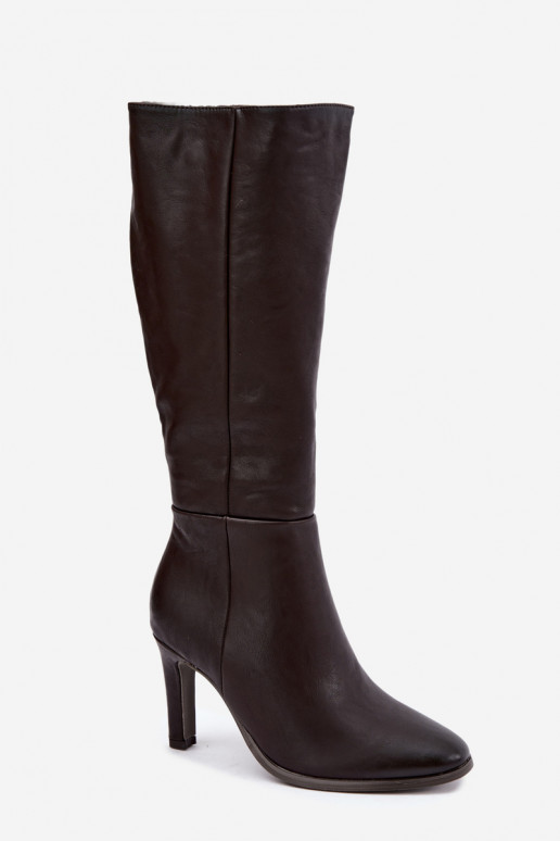 Wärmende Damen-Stiefel mit Absatz in Schokolade Rosmella
