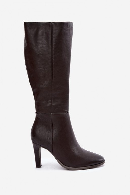 Wärmende Damen-Stiefel mit Absatz in Schokolade Rosmella