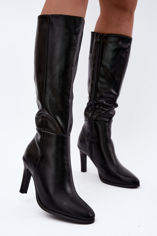 Wärmende Damen-Stiefel mit Absatz in Schwarz Rosmella
