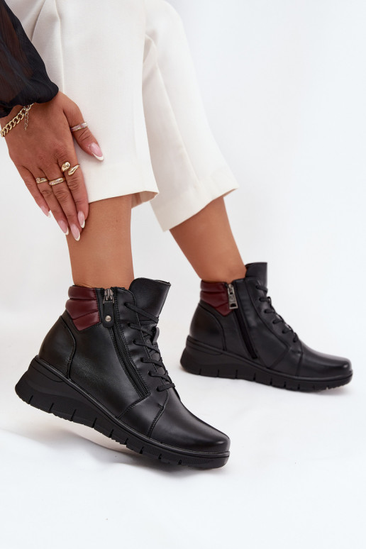 Warmes Kunstveloursleder Damen Stiefeletten mit Plateau Vinceza 39963 schwarz