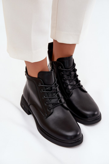 Warmes Kunstveloursleder Damen Stiefeletten mit niedrigem Absatz Vinceza 39953 schwarz