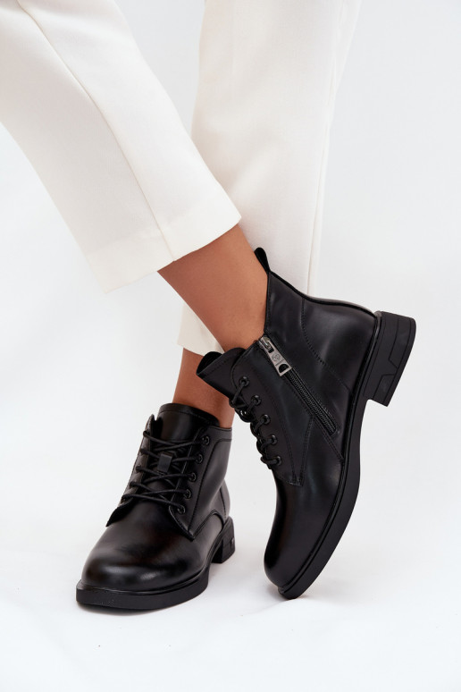 Warmes Kunstveloursleder Damen Stiefeletten mit niedrigem Absatz Vinceza 39953 schwarz