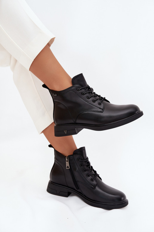 Warmes Kunstveloursleder Damen Stiefeletten mit niedrigem Absatz Vinceza 39953 schwarz