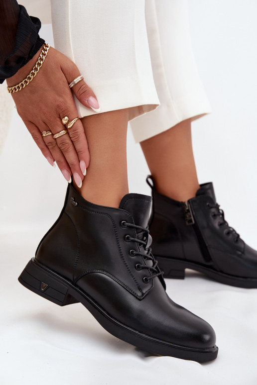 Warmes Kunstveloursleder Damen Stiefeletten mit niedrigem Absatz Vinceza 39953 schwarz