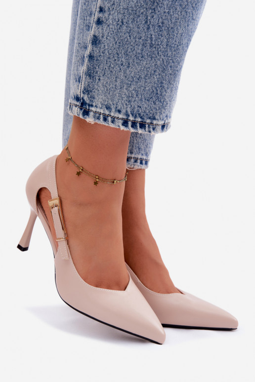 Beige High Heels mit Ausschnitten und Schnallen Vinceza 62288