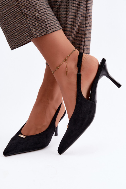 Schwarze Schuhe mit offenen Fersen und goldenen Details Renisa