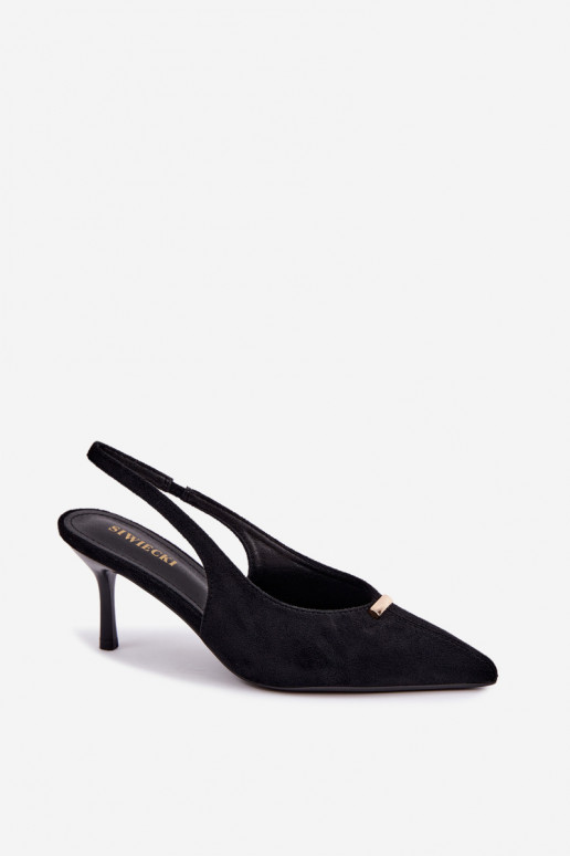 Schwarze Schuhe mit offenen Fersen und goldenen Details Renisa