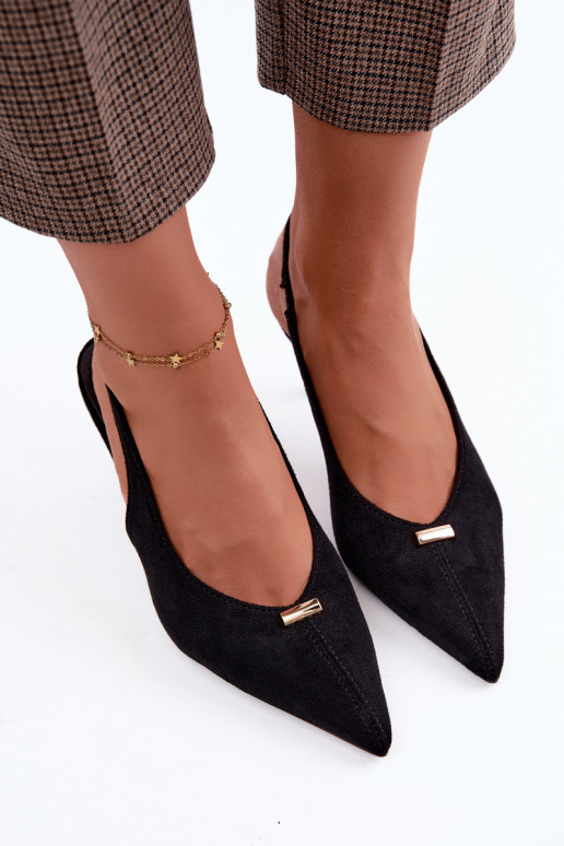 Schwarze Schuhe mit offenen Fersen und goldenen Details Renisa