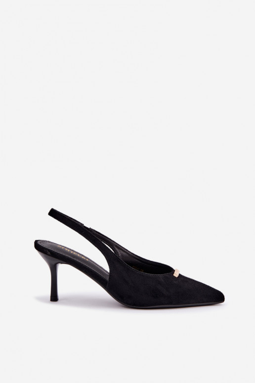 Schwarze Schuhe mit offenen Fersen und goldenen Details Renisa