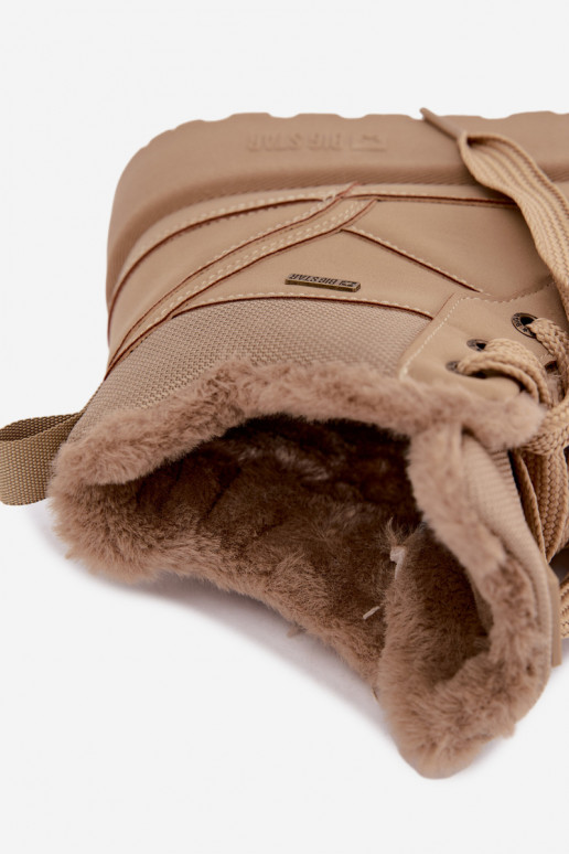 Damen Schneestiefel mit Schnürsenkeln und Fell sandfarben Big Star