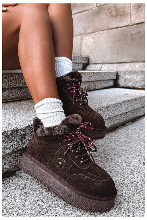 Faux-Suede Schneestiefel für Damen mit Schnürsenkeln Big Star UU274312 in Schokoladenfarbe