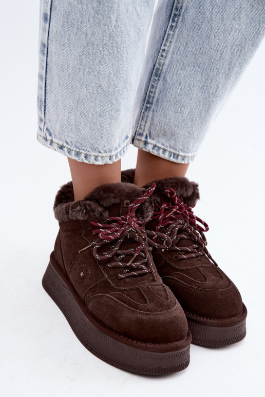 Faux-Suede Schneestiefel für Damen mit Schnürsenkeln Big Star UU274312 in Schokoladenfarbe