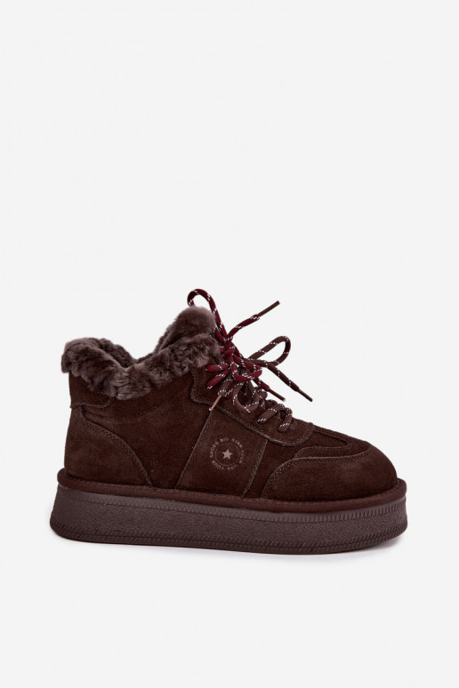 Faux-Suede Schneestiefel für Damen mit Schnürsenkeln Big Star UU274312 in Schokoladenfarbe