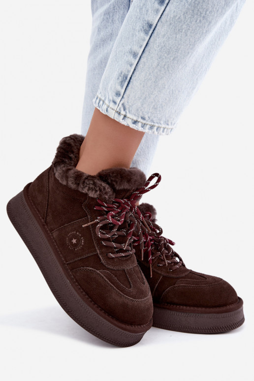 Faux-Suede Schneestiefel für Damen mit Schnürsenkeln Big Star UU274312 in Schokoladenfarbe