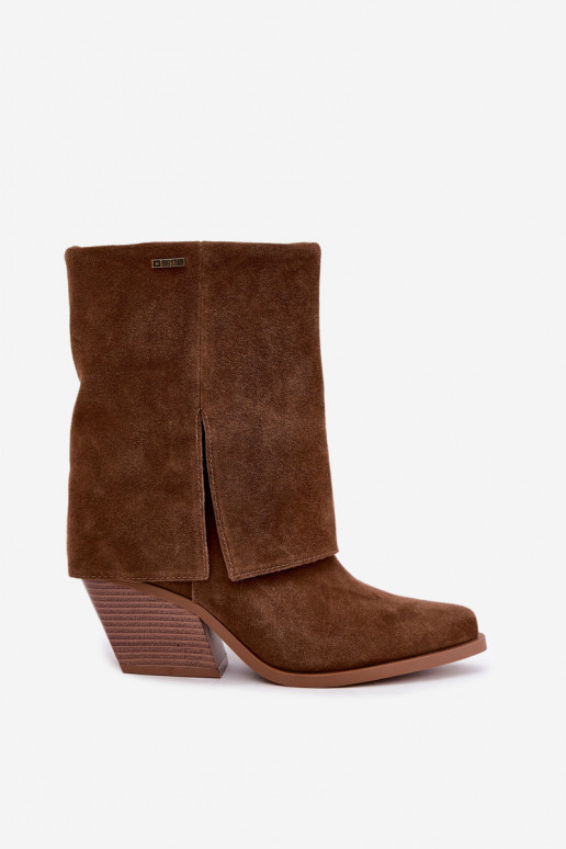 Cowboy-Stiefeletten mit Absatz aus natürlichem Wildleder mit besticktem Schaft Big Star UU274114 in brauner Farbe