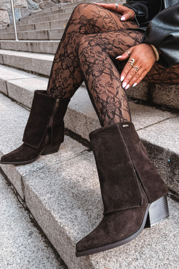 Cowboy-Stiefeletten mit Absatz aus natürlichem Wildleder mit besticktem Schaft Big Star UU274115 in Schokoladenfarbe 2