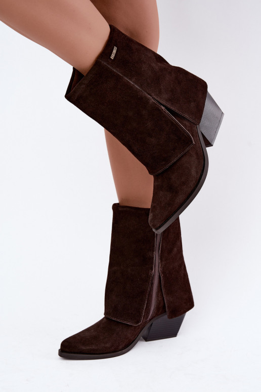 Cowboy-Stiefeletten mit Absatz aus natürlichem Wildleder mit besticktem Schaft Big Star UU274115 in Schokoladenfarbe