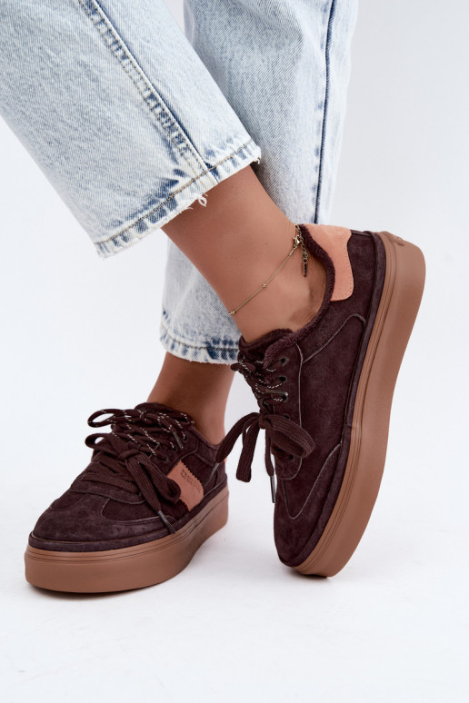 Faux-Suede Sneakers Modell Stiefel für Damen isoliert Big Star UU274770 in Schokoladenfarbe
