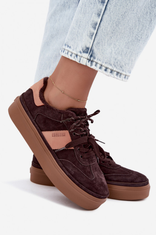Faux-Suede Sneakers Modell Stiefel für Damen isoliert Big Star UU274770 in Schokoladenfarbe