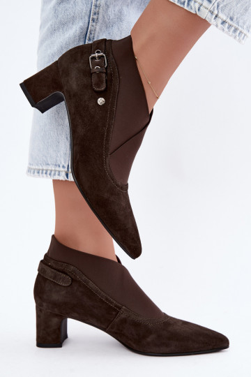 Warme Wildleder Stiefeletten mit Absatz Tai turiciejka K7691-02 in Schokoladenfarbe