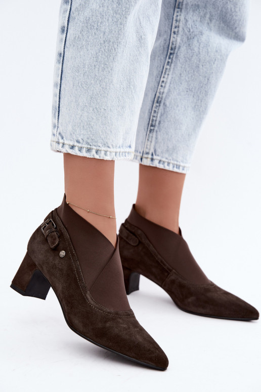 Warme Wildleder Stiefeletten mit Absatz Tai turiciejka K7691-02 in Schokoladenfarbe