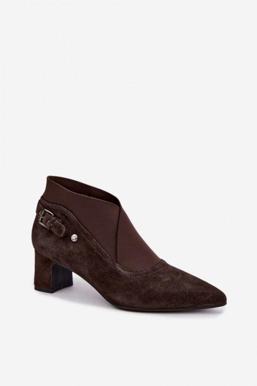 Warme Wildleder Stiefeletten mit Absatz Tai turiciejka K7691-02 in Schokoladenfarbe