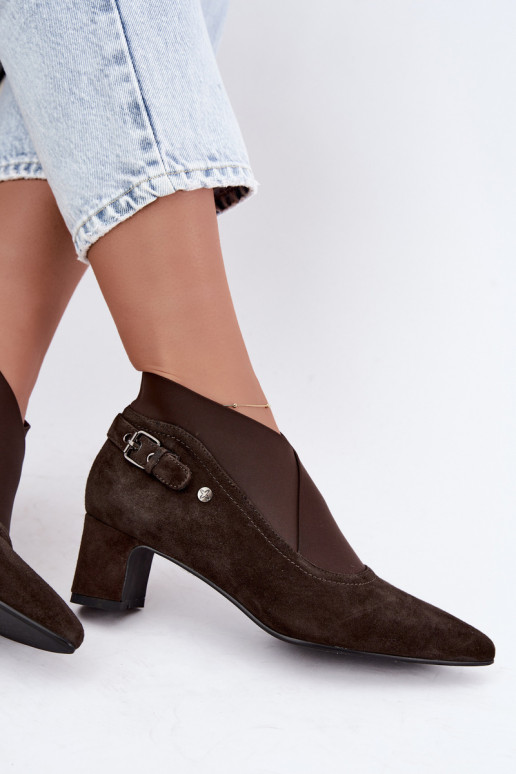 Warme Wildleder Stiefeletten mit Absatz Tai turiciejka K7691-02 in Schokoladenfarbe