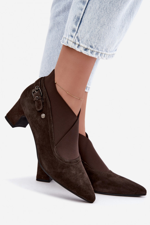 Warme Wildleder Stiefeletten mit Absatz Tai turiciejka K7691-02 in Schokoladenfarbe