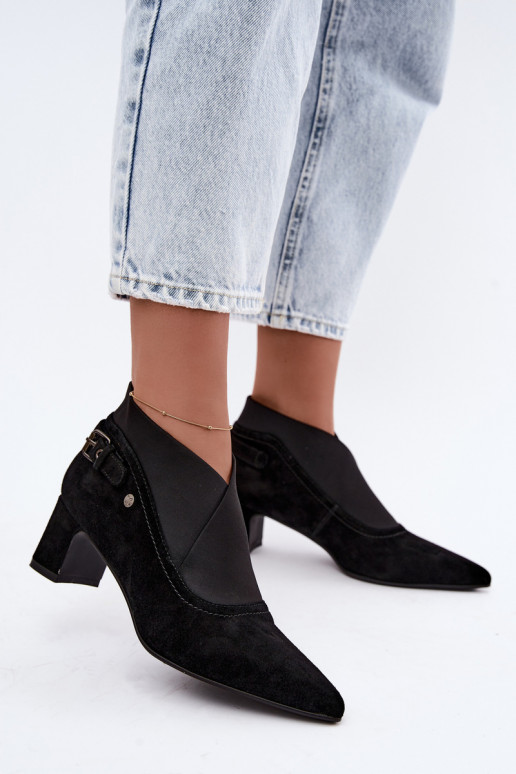 Warme Wildleder Stiefeletten mit Absatz Tai turiciejka K7691-01 in Schwarz