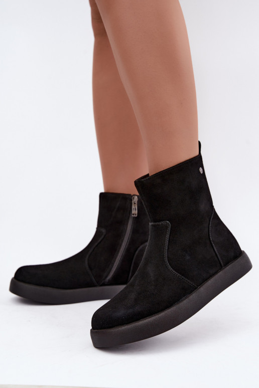 Wärmende Wildleder Schuhe für Damen Tai turiciejka K7800-01 in Schwarz