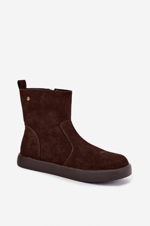 Wärmende Wildleder Schuhe für Damen Tai turiciejka K7800-02 in Schokoladenfarbe