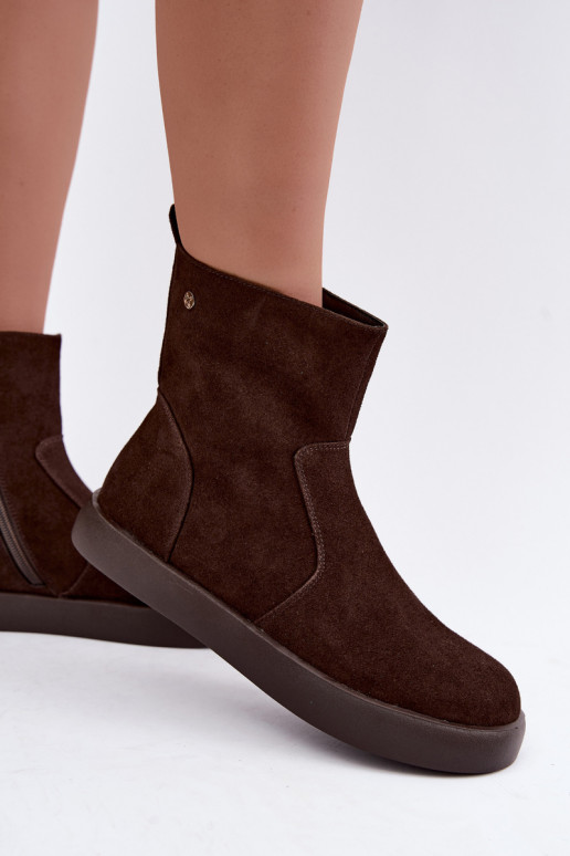 Wärmende Wildleder Schuhe für Damen Tai turiciejka K7800-02 in Schokoladenfarbe