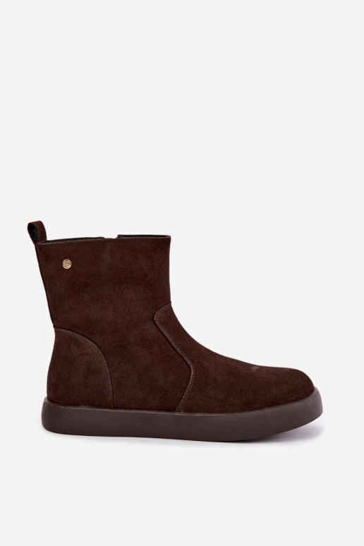 Wärmende Wildleder Schuhe für Damen Tai turiciejka K7800-02 in Schokoladenfarbe