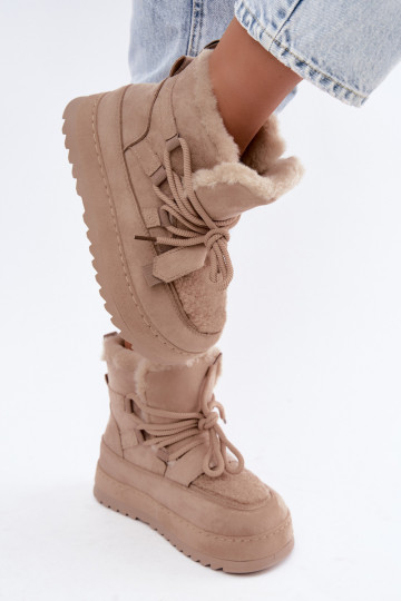 Beige Schnürstiefel für den Winter auf Plattform Coraliah