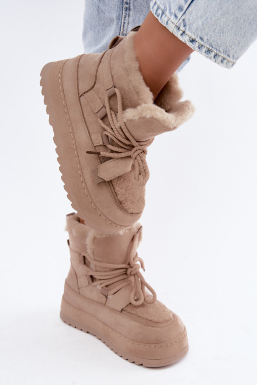 Beige Schnürstiefel für den Winter auf Plattform Coraliah