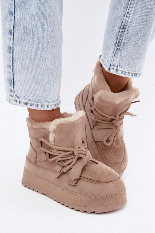 Beige Schnürstiefel für den Winter auf Plattform Coraliah