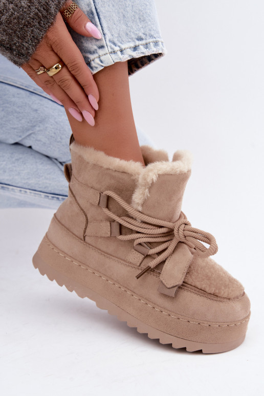 Beige Schnürstiefel für den Winter auf Plattform Coraliah
