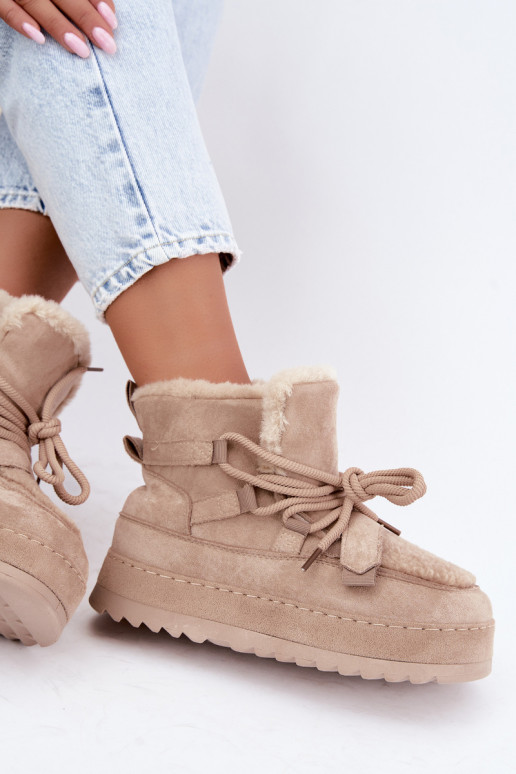 Beige Schnürstiefel für den Winter auf Plattform Coraliah