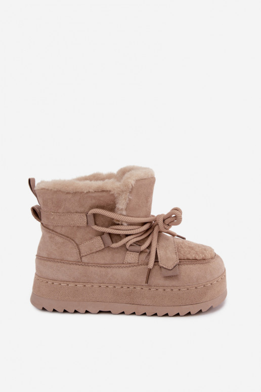Beige Schnürstiefel für den Winter auf Plattform Coraliah