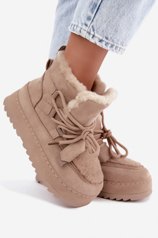 Beige Schnürstiefel für den Winter auf Plattform Coraliah