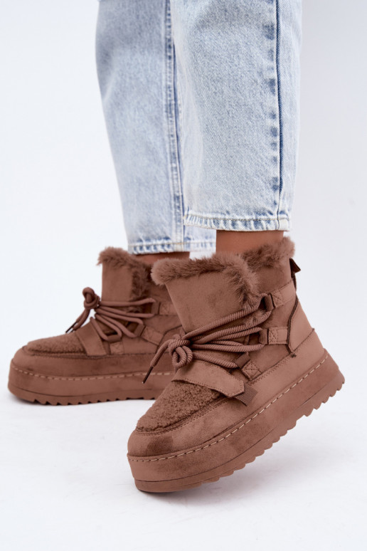 Braune Schnürstiefel für den Winter auf Plattform Coraliah