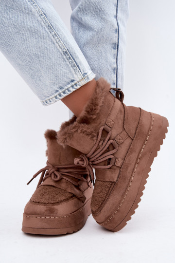 Braune Schnürstiefel für den Winter auf Plattform Coraliah 2
