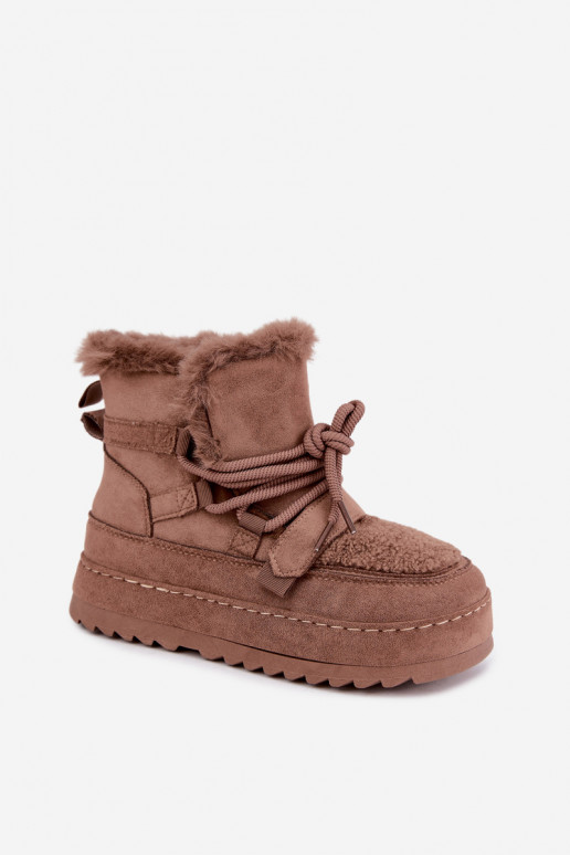 Braune Schnürstiefel für den Winter auf Plattform Coraliah