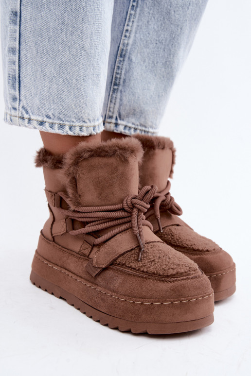 Braune Schnürstiefel für den Winter auf Plattform Coraliah