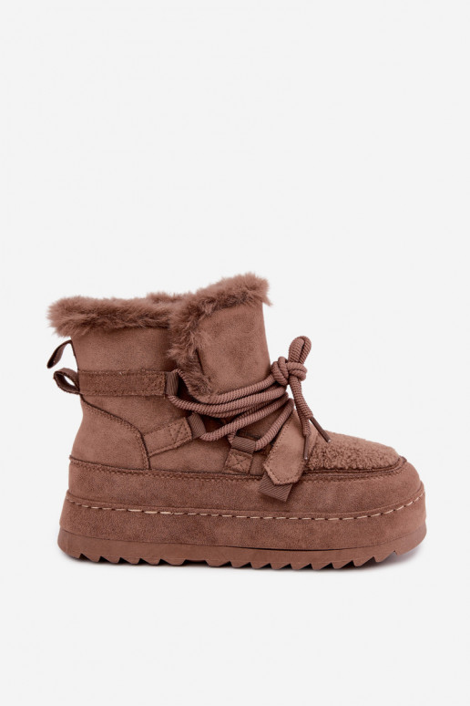Braune Schnürstiefel für den Winter auf Plattform Coraliah